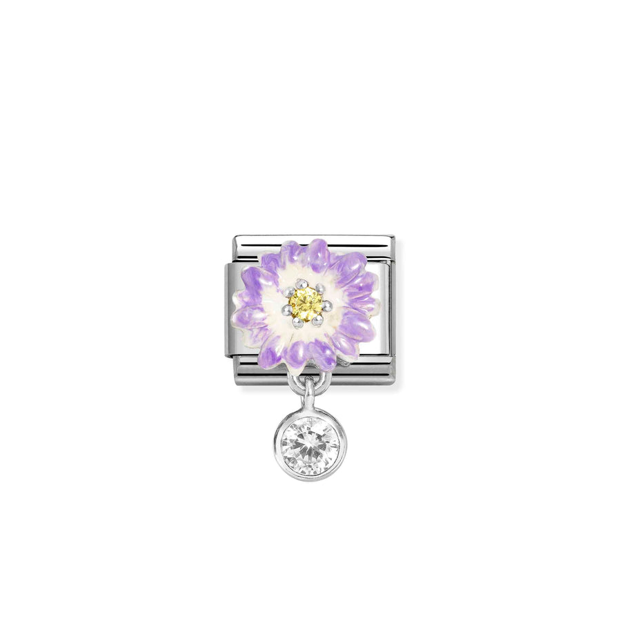 Charm Cz Lilac Daisy With Roundel - Émail