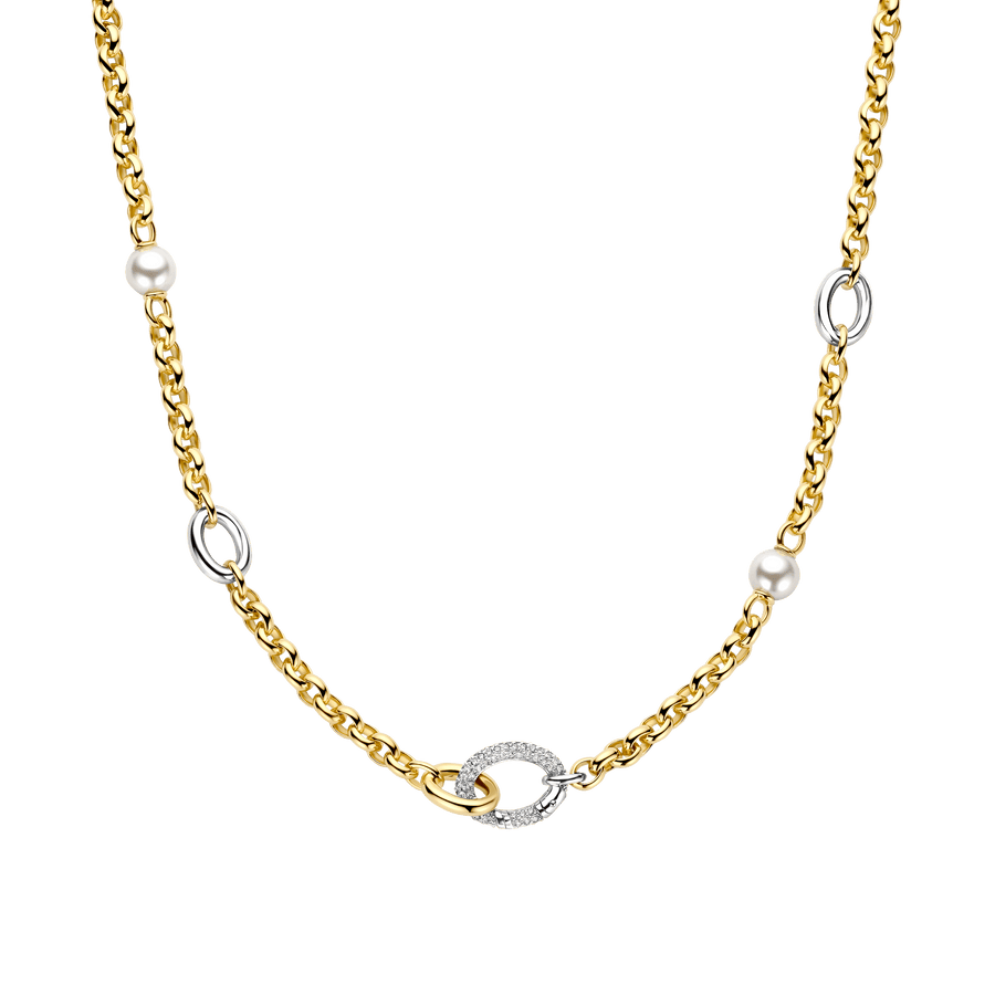 Collier doré Ti Sento en zircons et perle — Collier connectée en zircon et perle