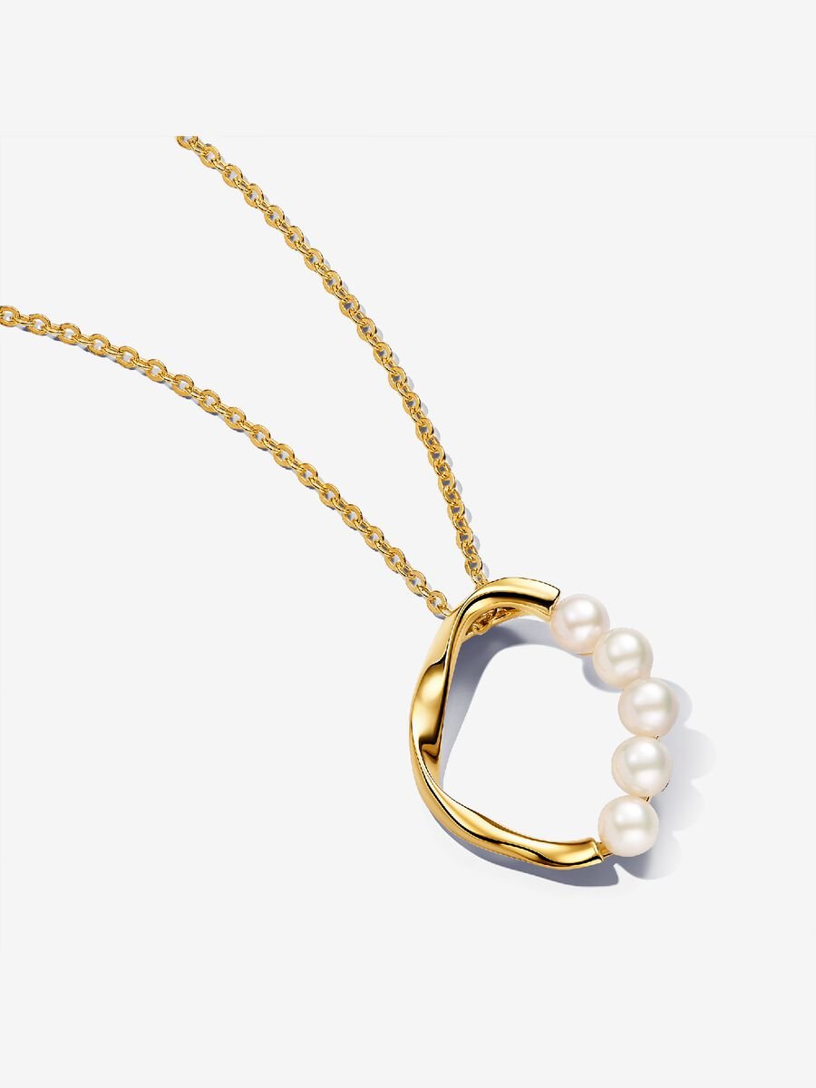 Collier à pendentif Cercle de forme organique et perles de culture d’eau douce traitées