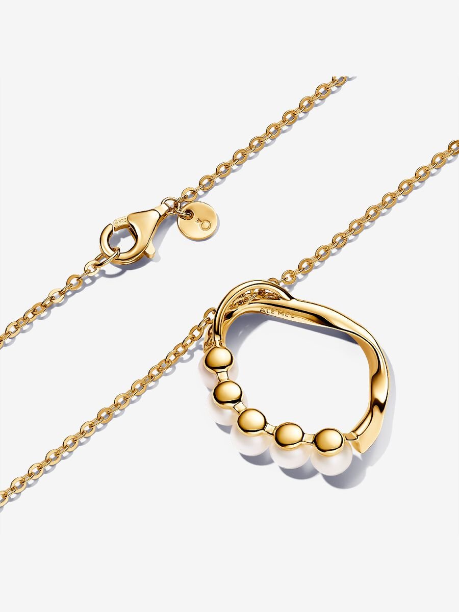 Collier à pendentif Cercle de forme organique et perles de culture d’eau douce traitées