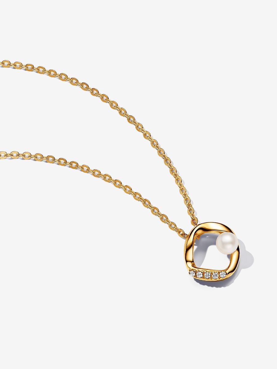 Collier Cercle en pavé de forme organique et perle de culture d’eau douce traitée