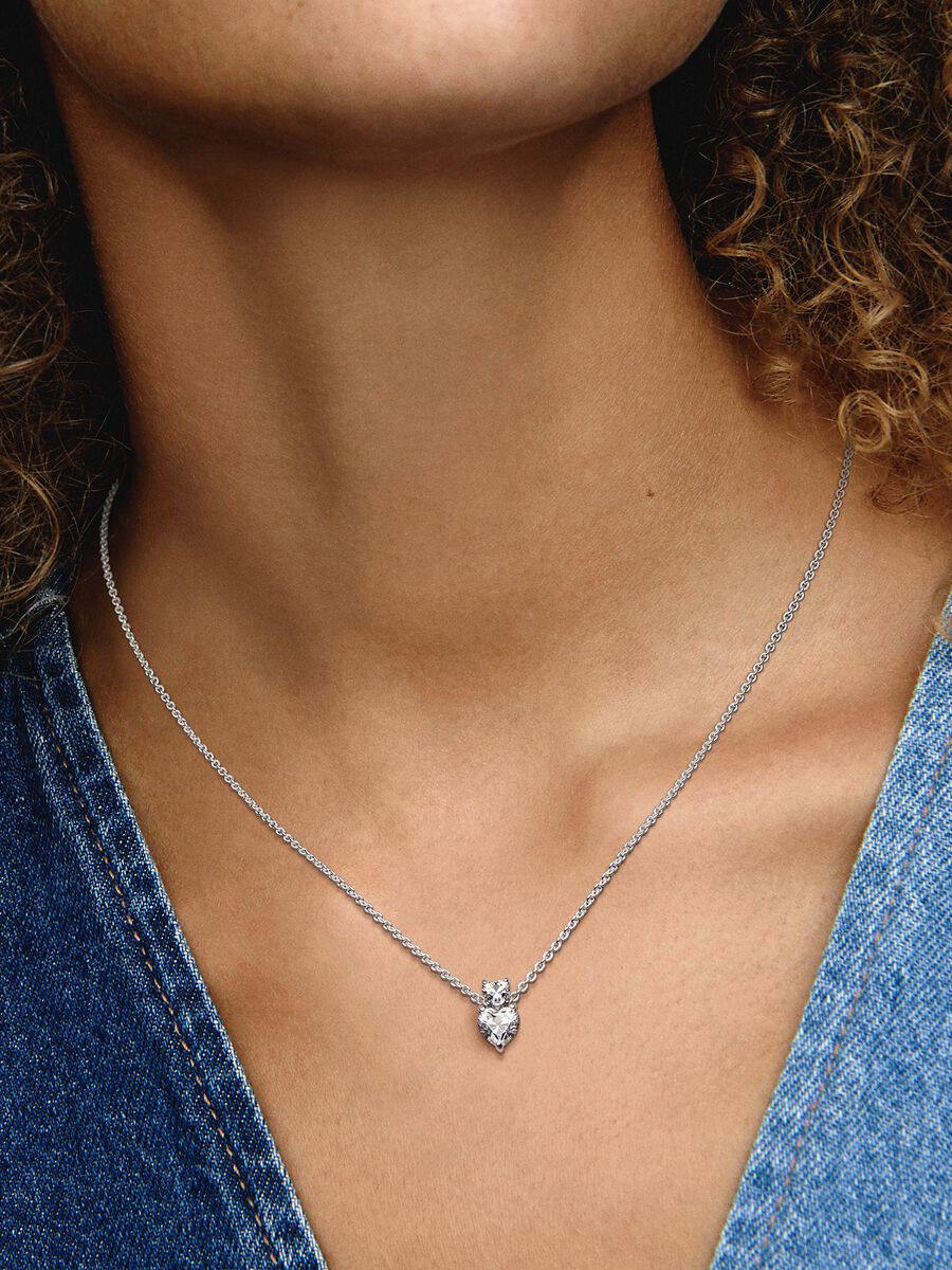Collier à pendentif double cœur scintillant