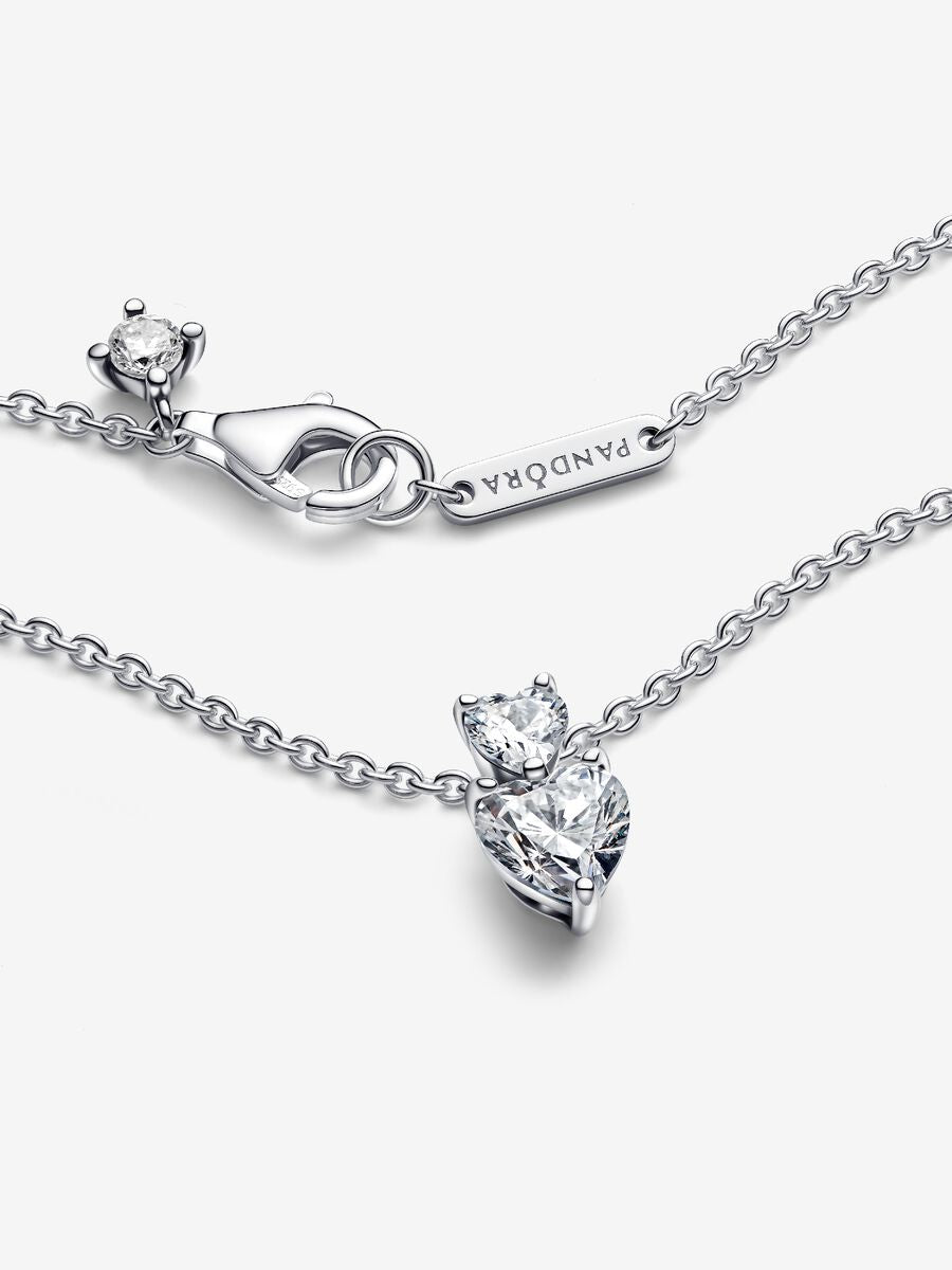 Collier à pendentif double cœur scintillant