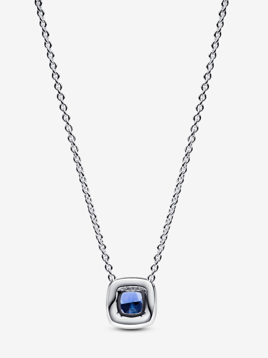 Collier à pendentif scintillant Halo carré bleu