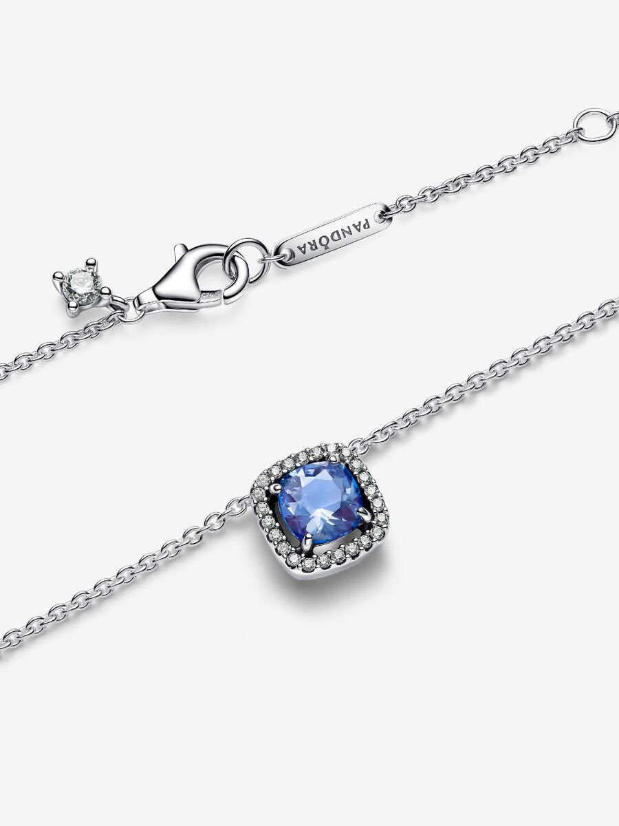 Collier à pendentif scintillant Halo carré bleu