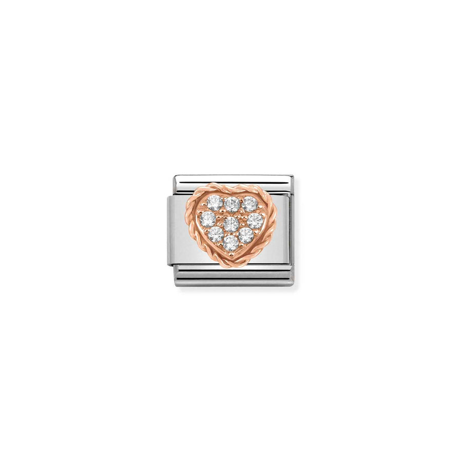 Charm Pavé Cœur With Blanc Cz - Or Rose 9K