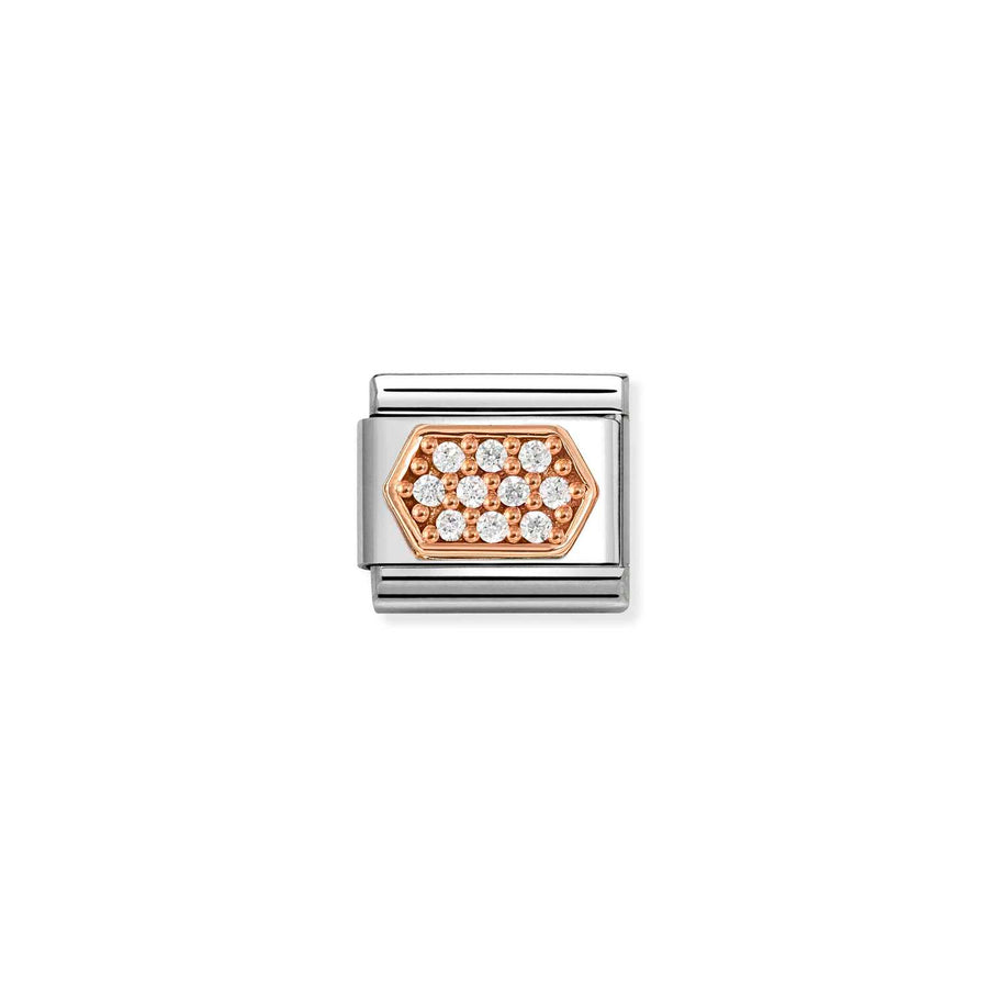 Charm Pavé Blanc Hexagon - Or Rose 9K