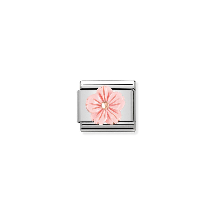 Charm Symbole Fleur In Rose Coral - Or Rose 9K