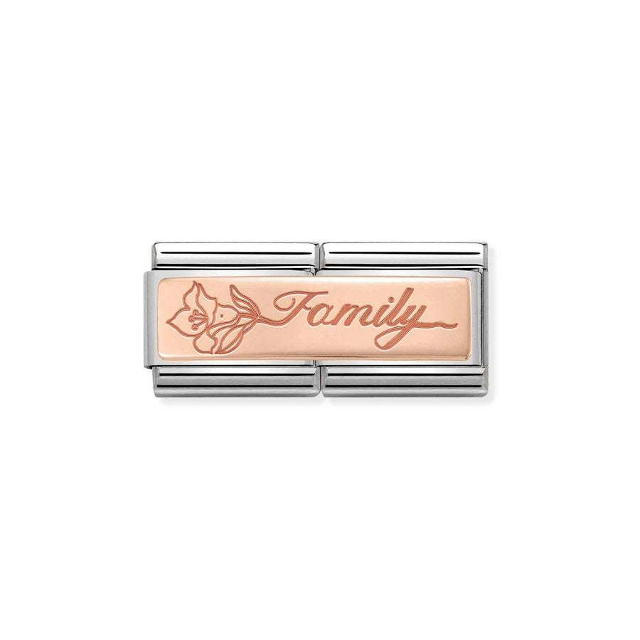 Charm Gravé Custom Famille With Fleur - Or Rose 9K