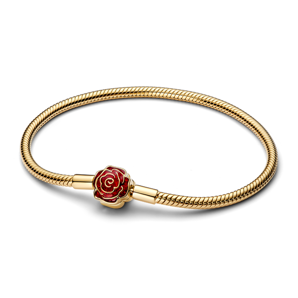 Bracelet Pandora Disney — Bracelet à chaîne serpentine Rose enchantée La Belle et la Bête de Disney