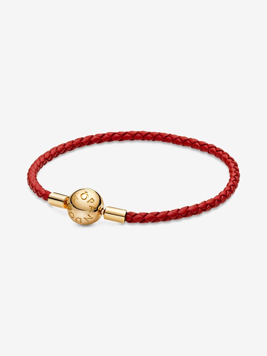 Bracelet en cuir tissé rouge Pandora Moments