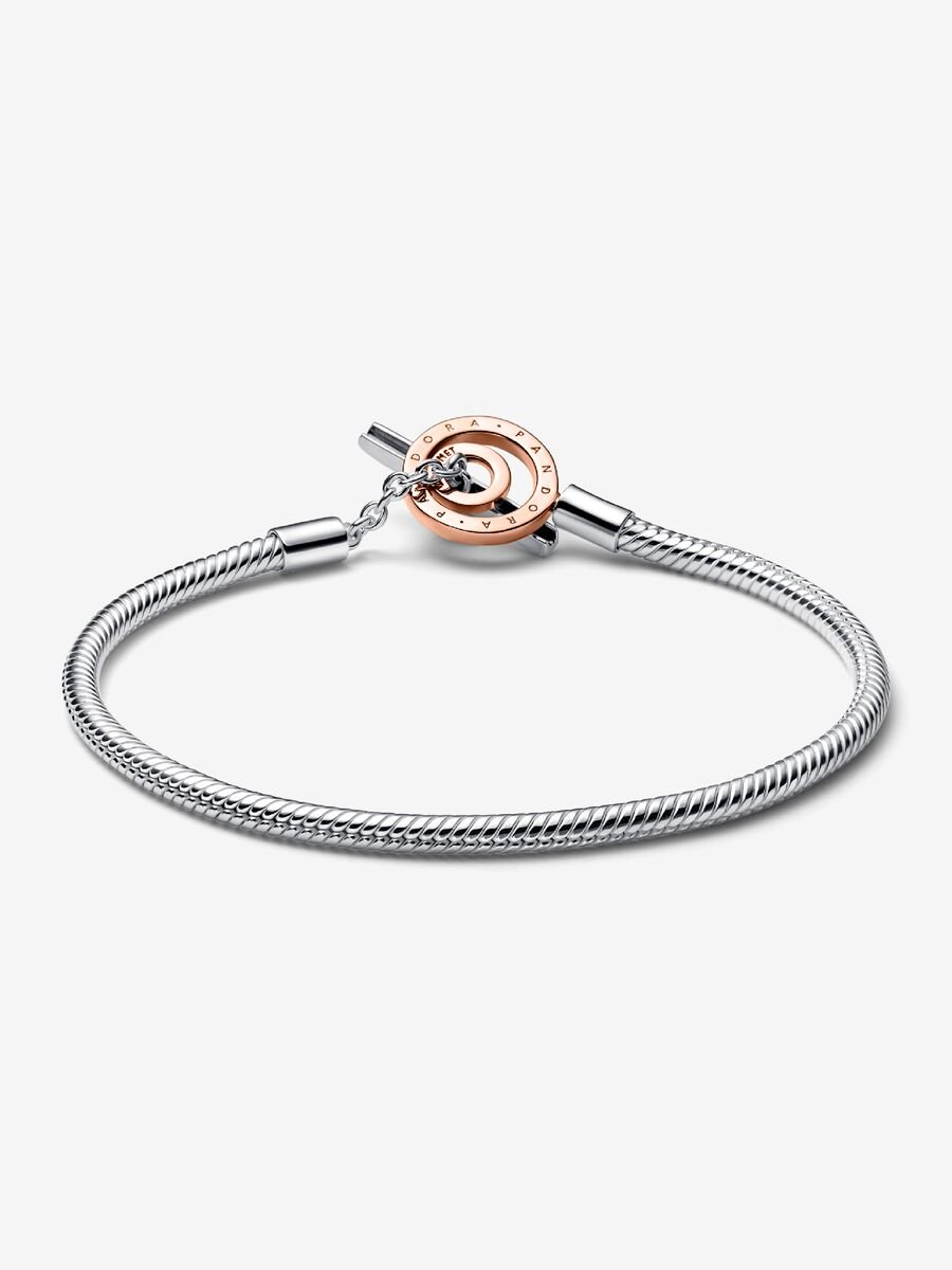 Bracelet chaîne serpentine et fermoir à barre en T Logo à deux-tons Pandora Moments