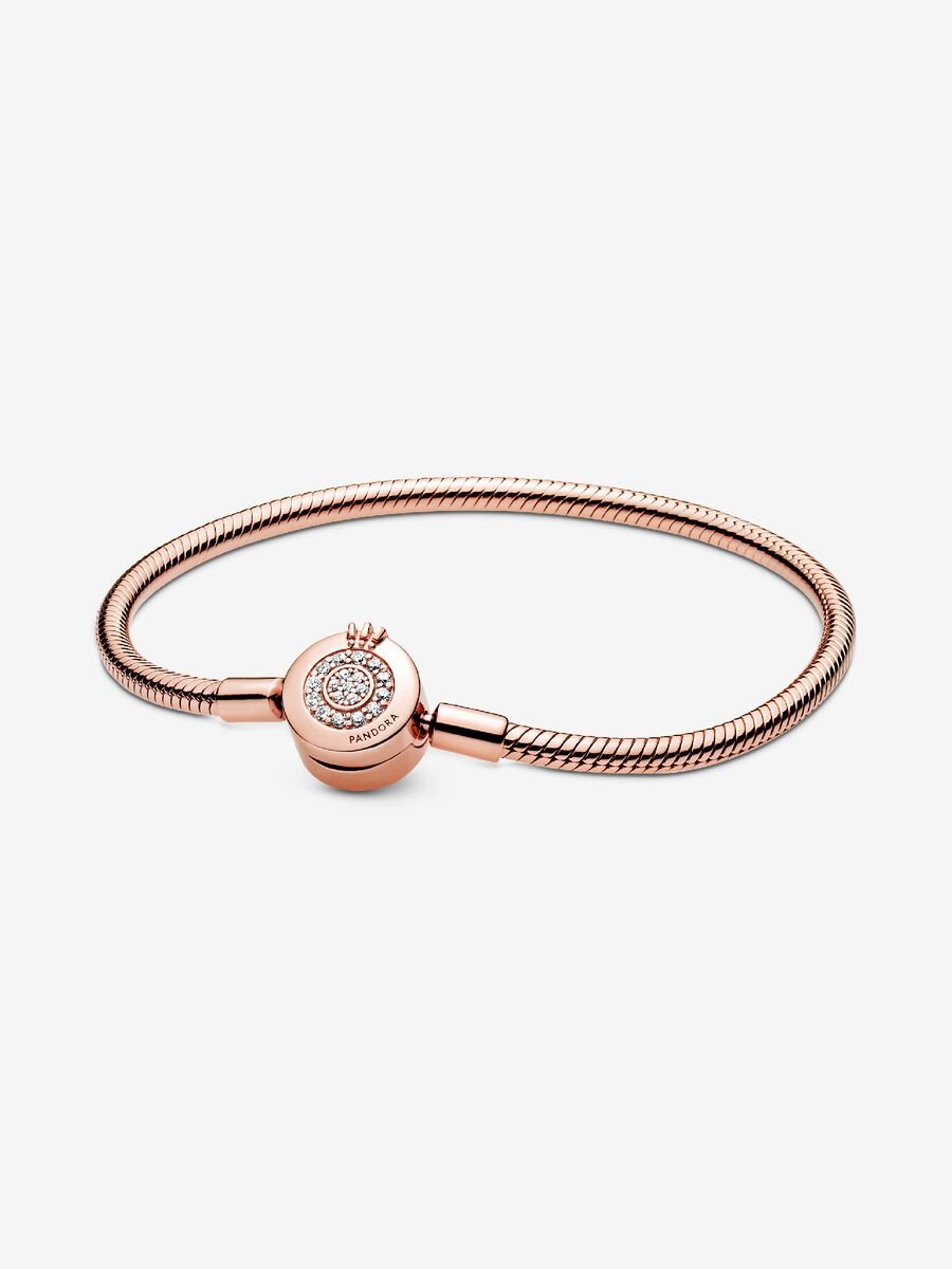 Bracelet à chaîne serpentine « O » couronné scintillant Pandora Moments