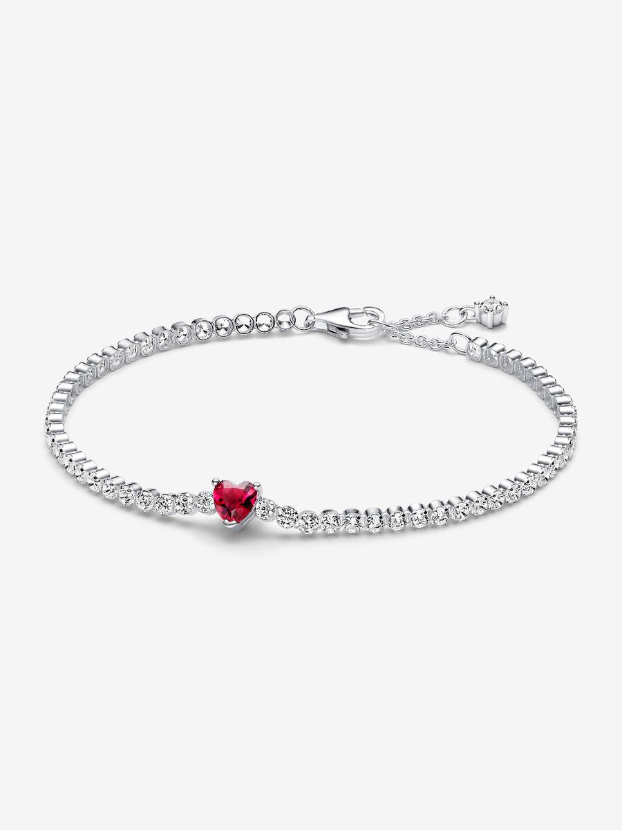 Bracelet tennis Cœur scintillant rouge
