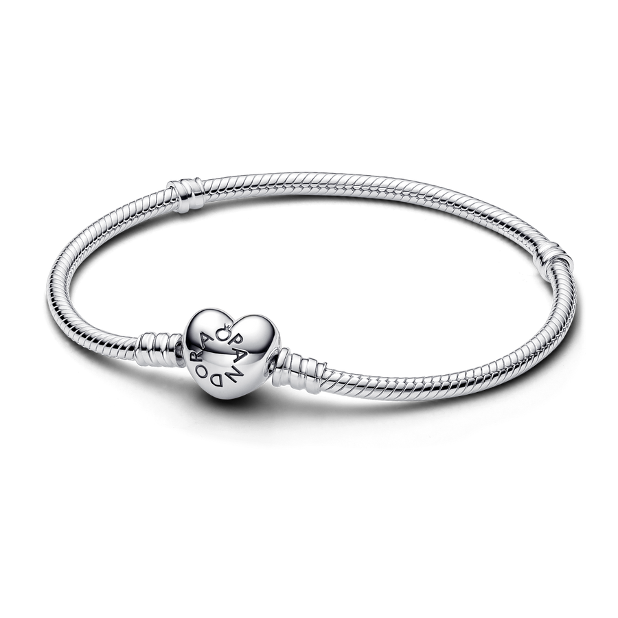 Bracelet Pandora Moments — Bracelet à fermoir en cœur et à chaîne serpentine Pandora Moments