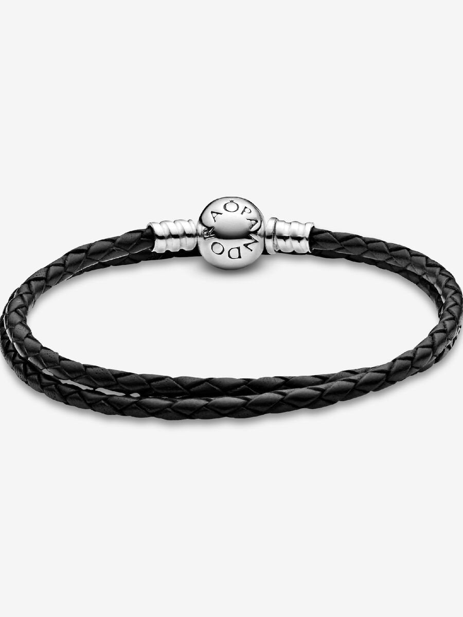 Bracelet double en cuir noir Pandora Moments