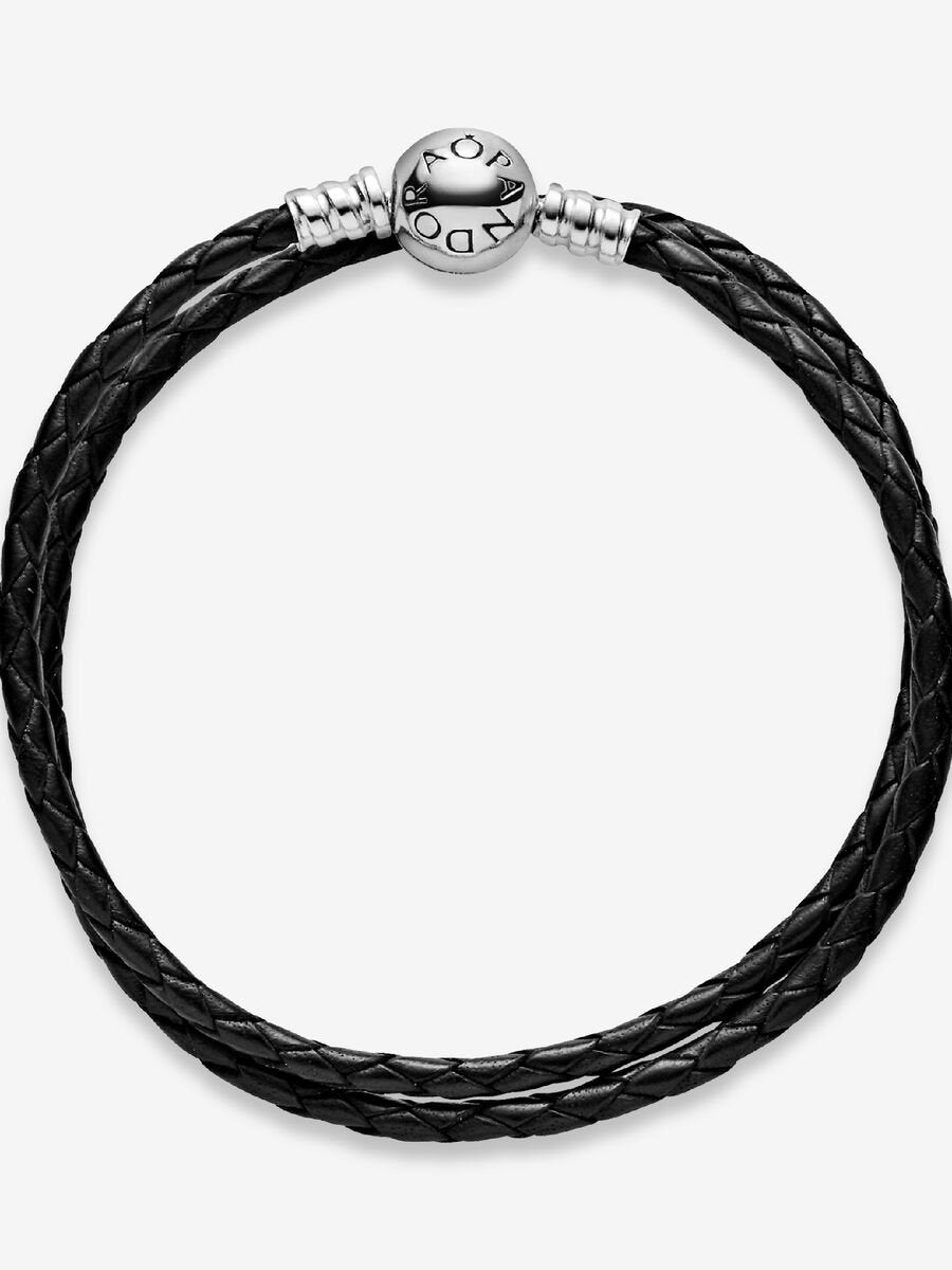 Bracelet double en cuir noir Pandora Moments