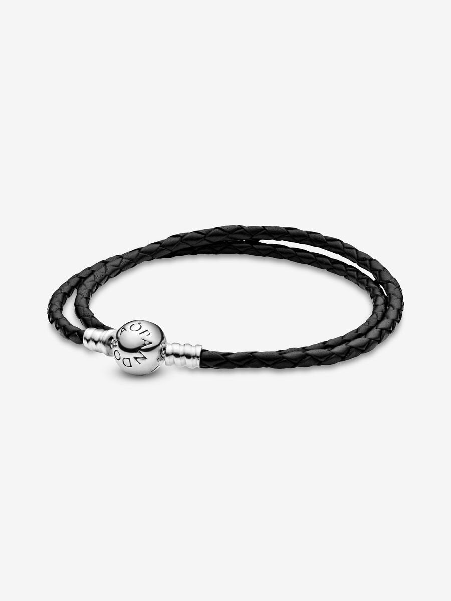 Bracelet double en cuir noir Pandora Moments