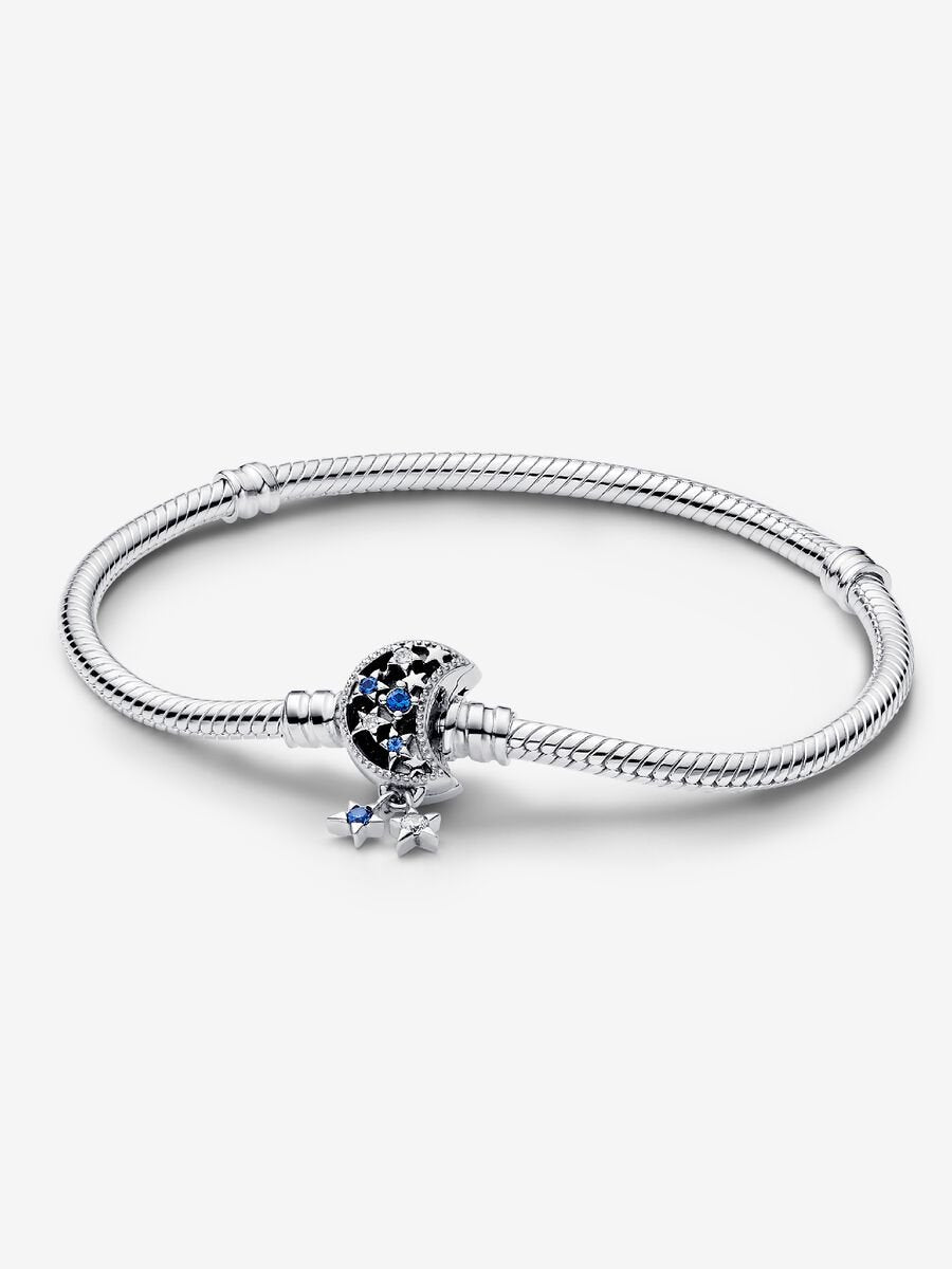 Bracelet à chaîne serpentine et le fermoir Lune scintillante Pandora Moments