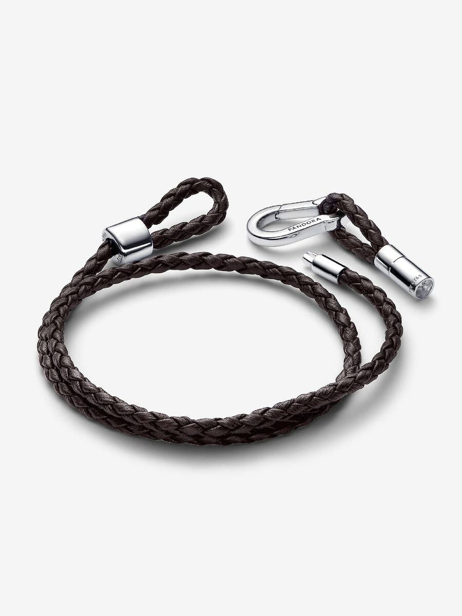 Double bracelet en cuir tressé brun Pandora Moments