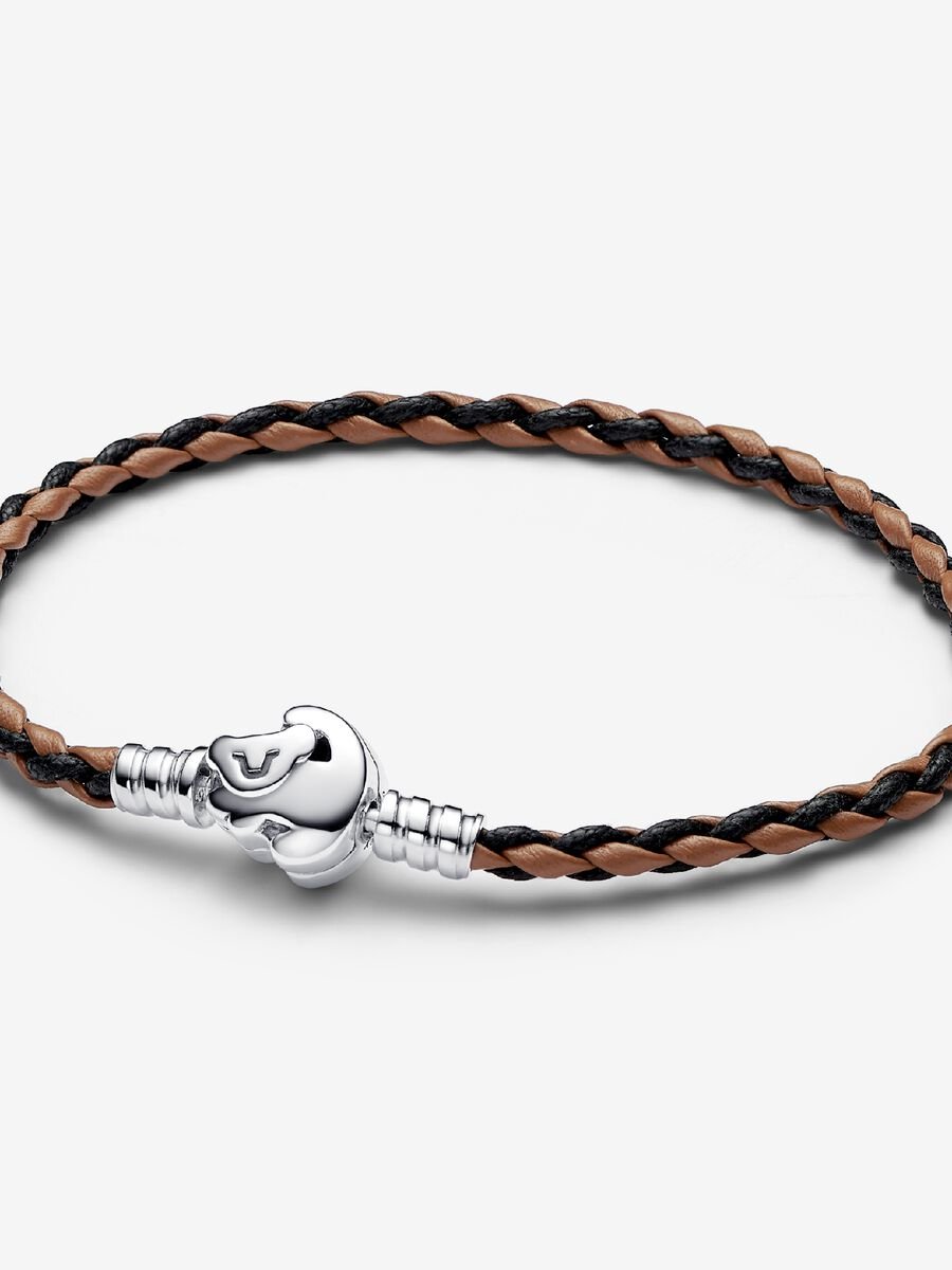Bracelet en cuir tressé avec fermoir du Roi Lion de Disney Pandora Moments