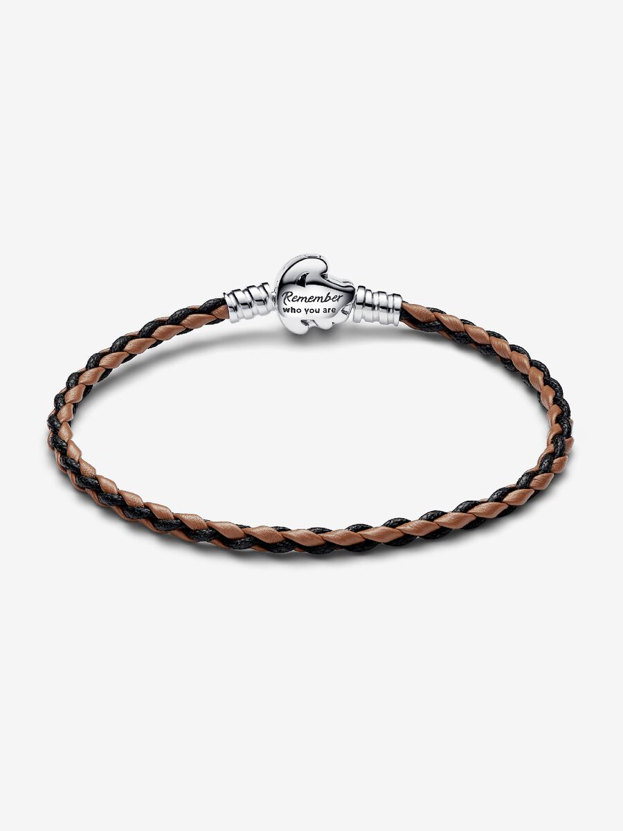 Bracelet en cuir tressé avec fermoir du Roi Lion de Disney Pandora Moments