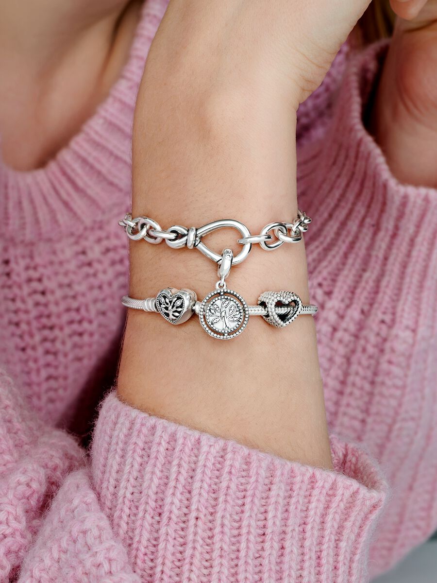 Bracelet à fermoir en cœur à arbre généalogique et à chaîne serpentine Pandora Moments