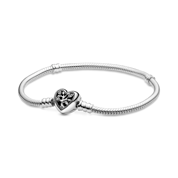 Bracelet Pandora Moments — Bracelet à fermoir en cœur à arbre généalogique et à chaîne serpentine Pandora Moments