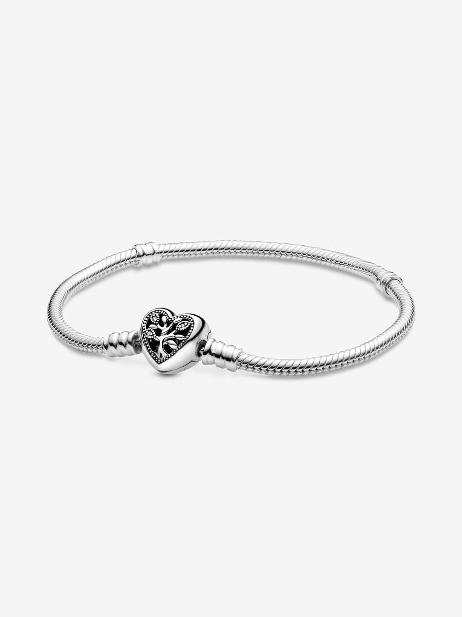 Bracelet à fermoir en cœur à arbre généalogique et à chaîne serpentine Pandora Moments