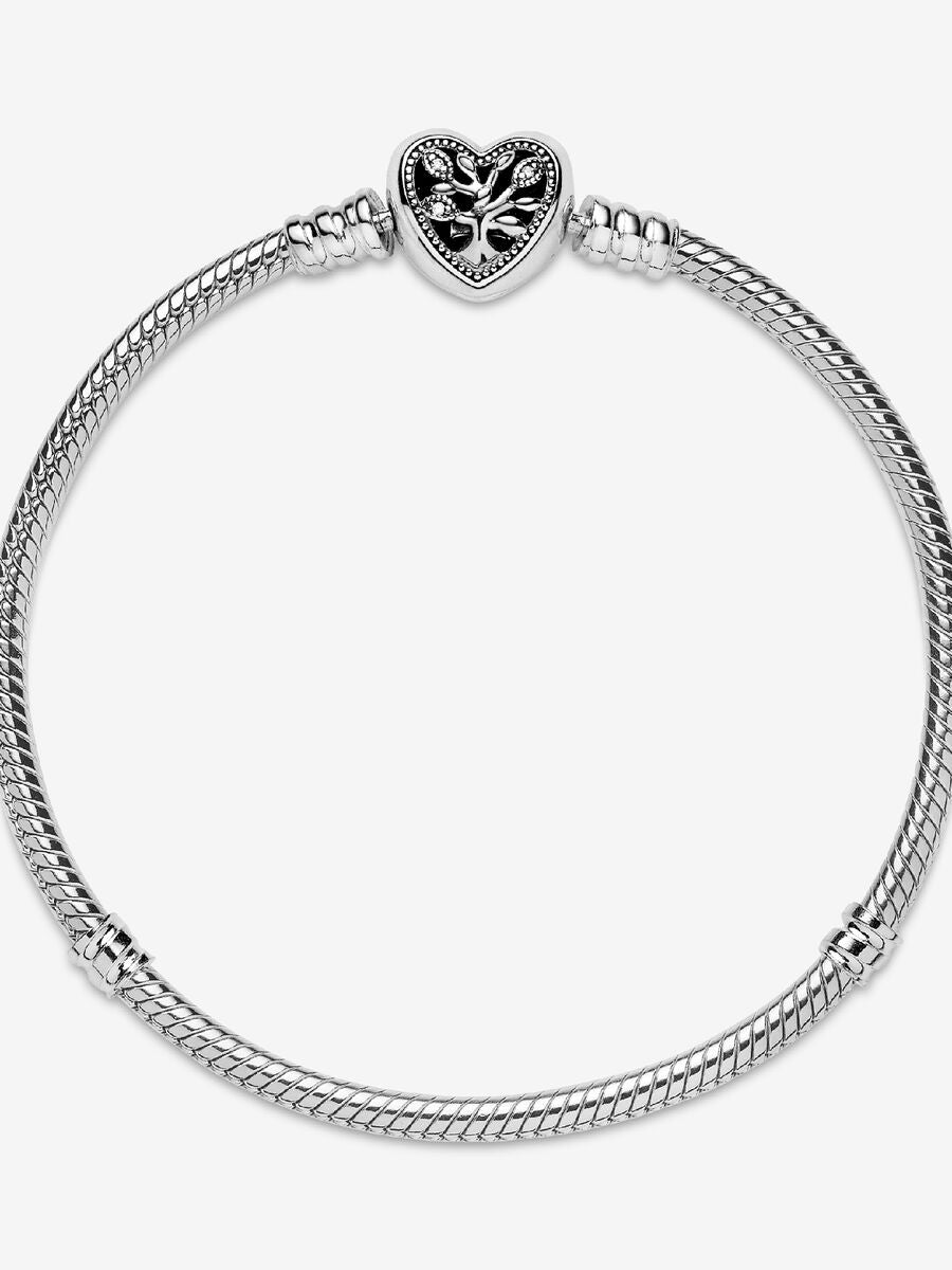 Bracelet à fermoir en cœur à arbre généalogique et à chaîne serpentine Pandora Moments