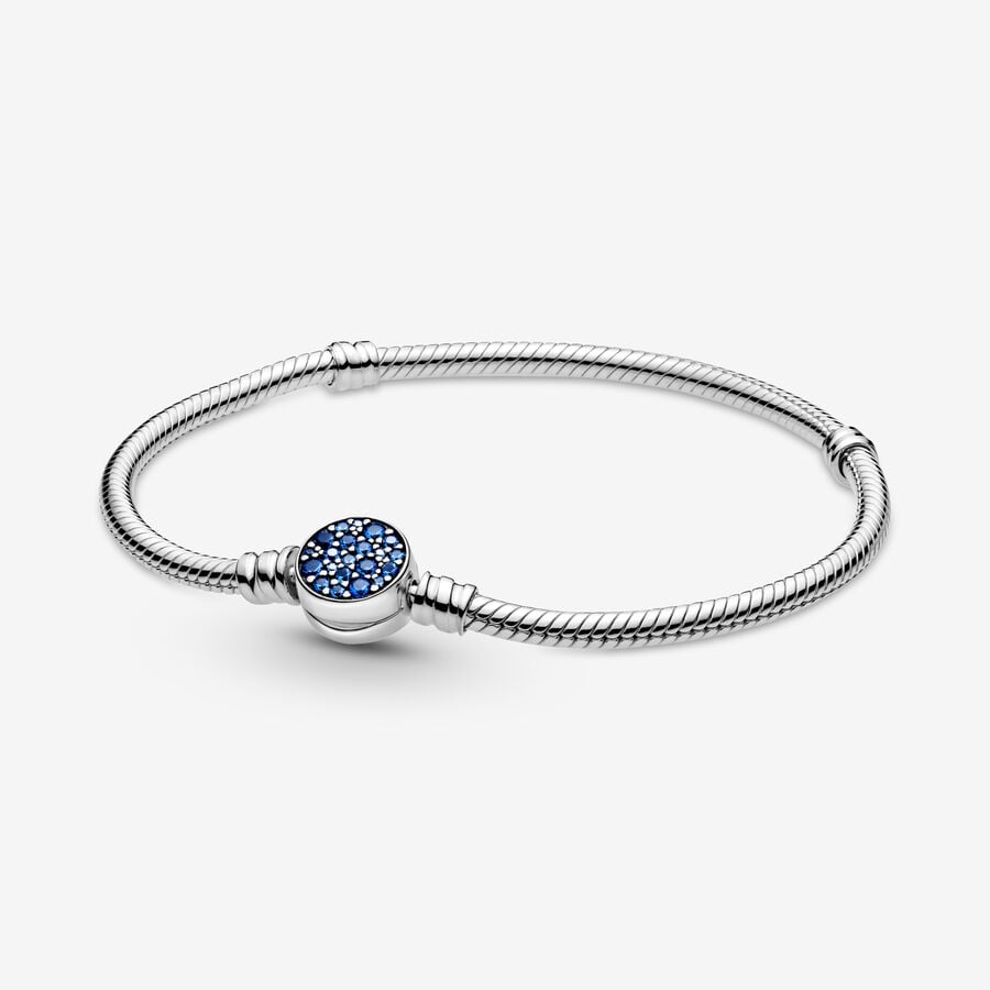 Bracelet à chaîne serpentine avec fermoir Disque bleu scintillant Pandora Moments