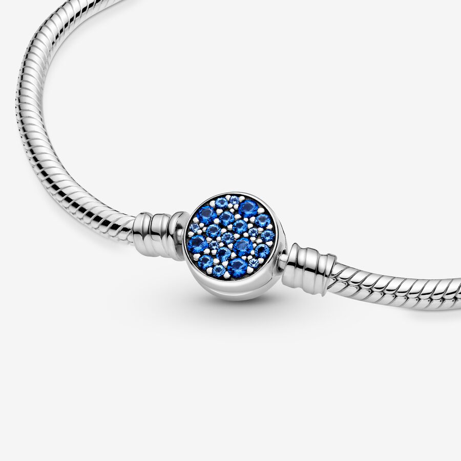 Bracelet à chaîne serpentine avec fermoir Disque bleu scintillant Pandora Moments