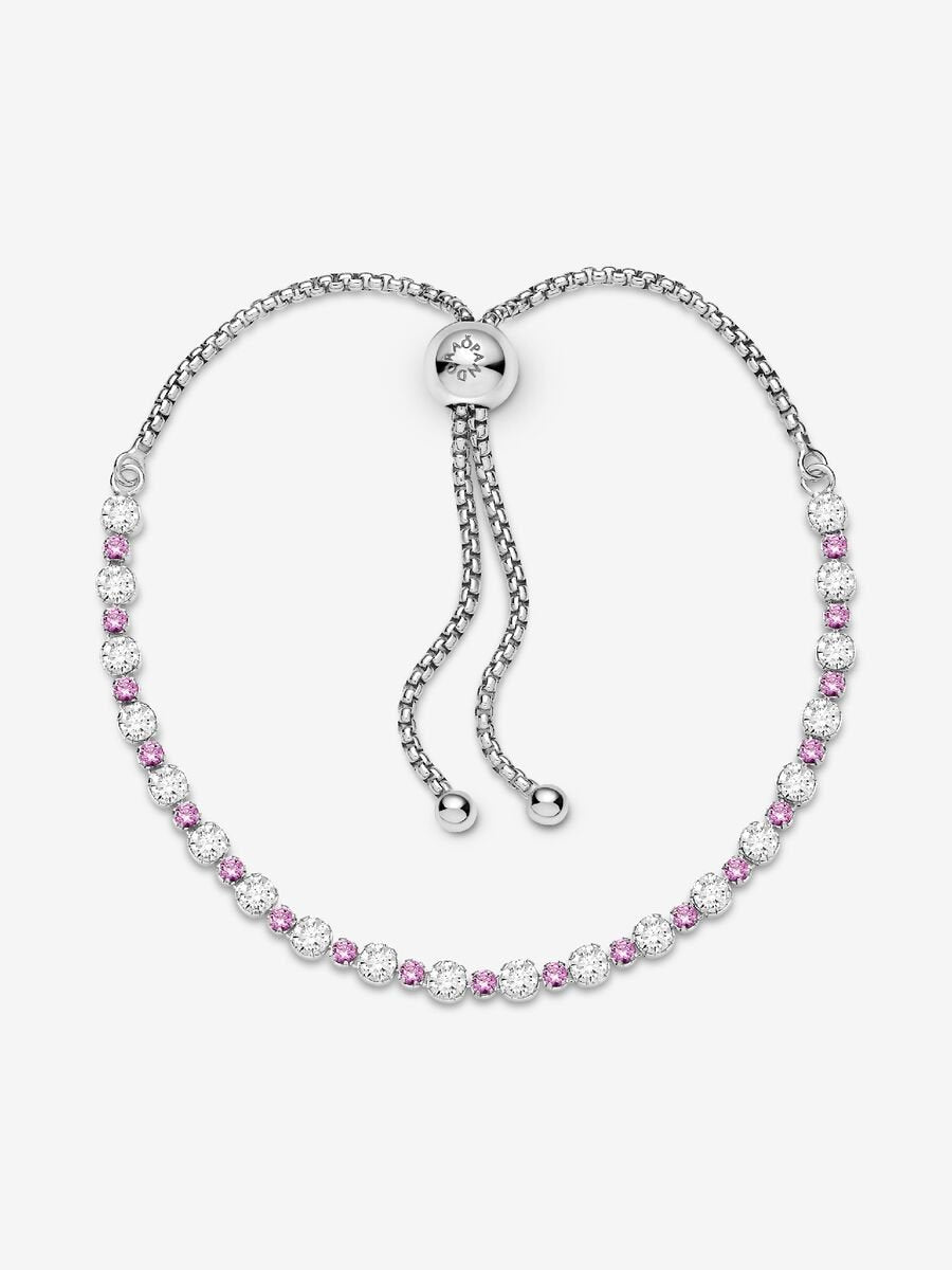 Bracelet à fermoir coulissant à éclat rose et incolore
