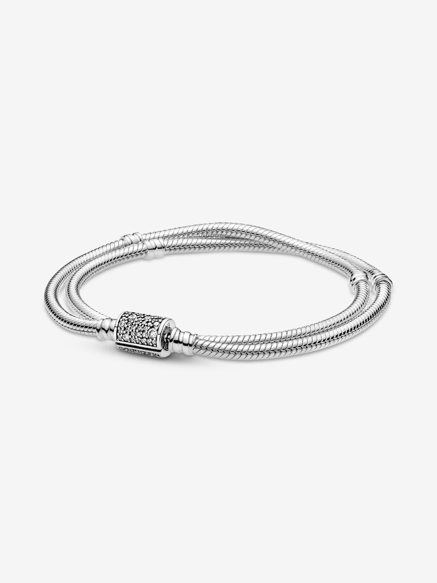 Collier/Bracelet à fermoir à double barillet et à chaîne serpentine Pandora Moments