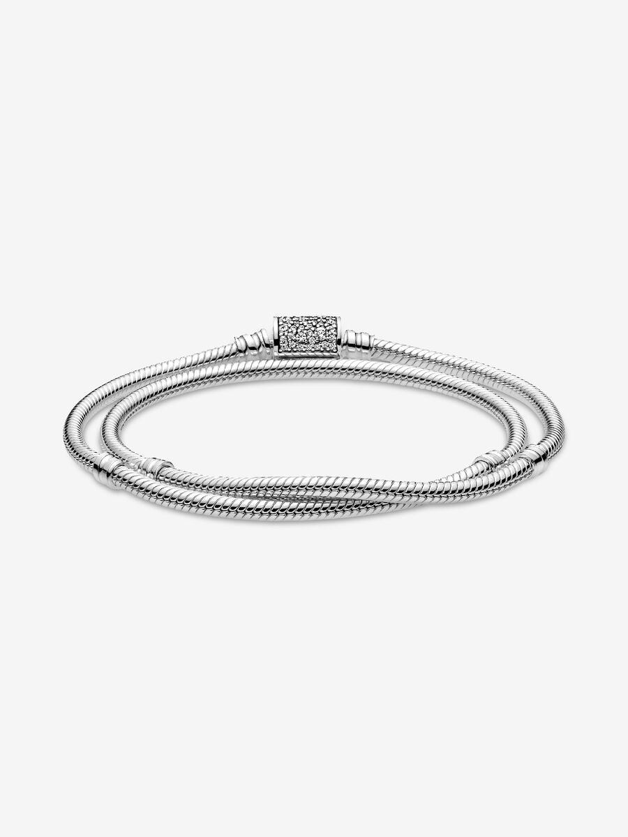 Collier/Bracelet à fermoir à double barillet et à chaîne serpentine Pandora Moments