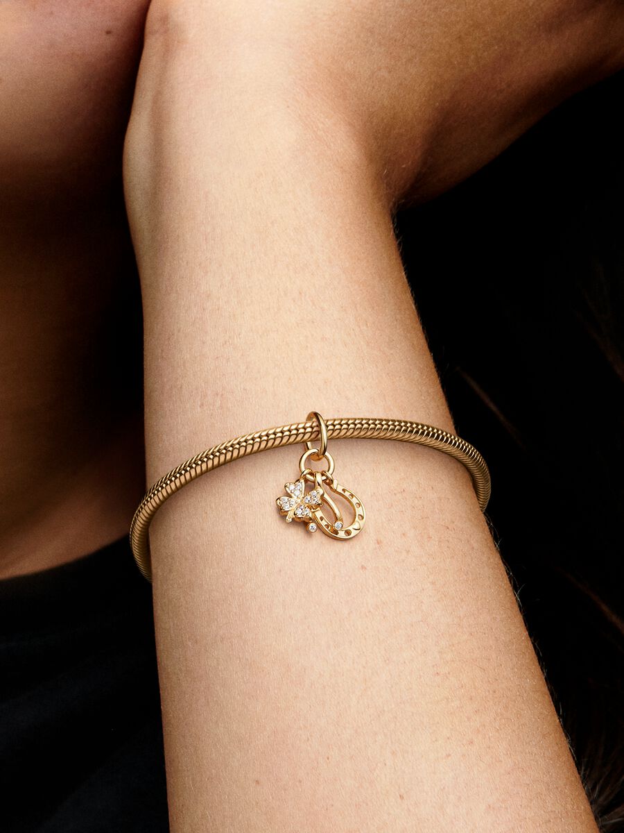 Charm-pendentif Trèfle porte-bonheur, os des vœux et fer à cheval