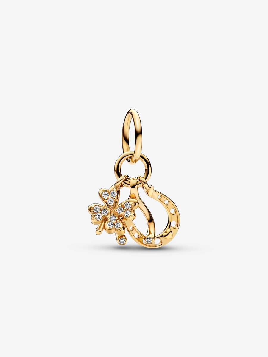 Charm-pendentif Trèfle porte-bonheur, os des vœux et fer à cheval