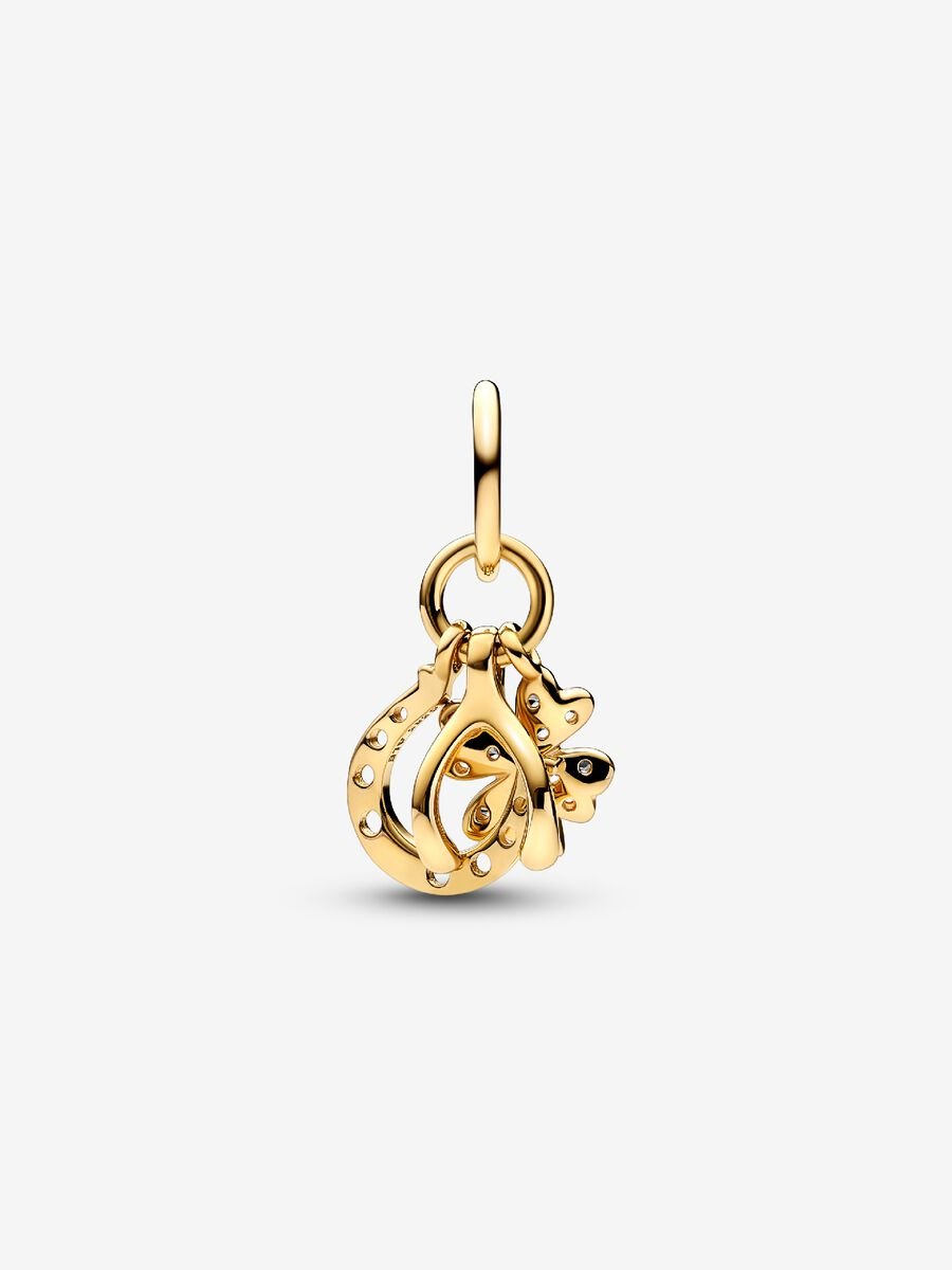 Charm-pendentif Trèfle porte-bonheur, os des vœux et fer à cheval