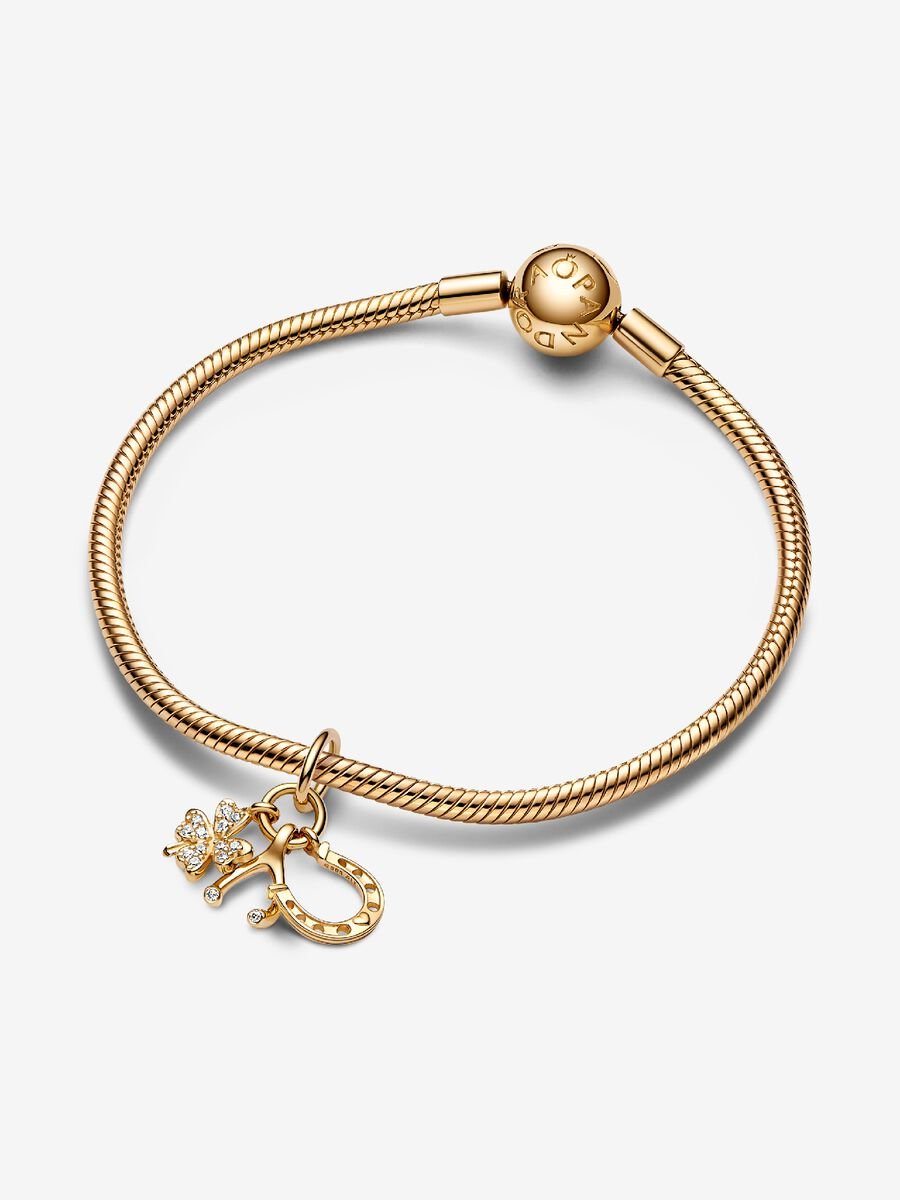 Charm-pendentif Trèfle porte-bonheur, os des vœux et fer à cheval