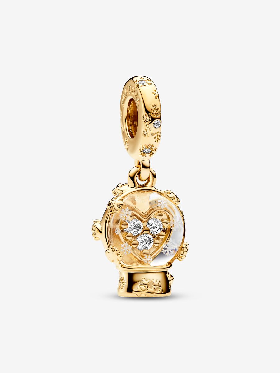 Charm-pendentif Boule à neige et flocon en forme de cœur