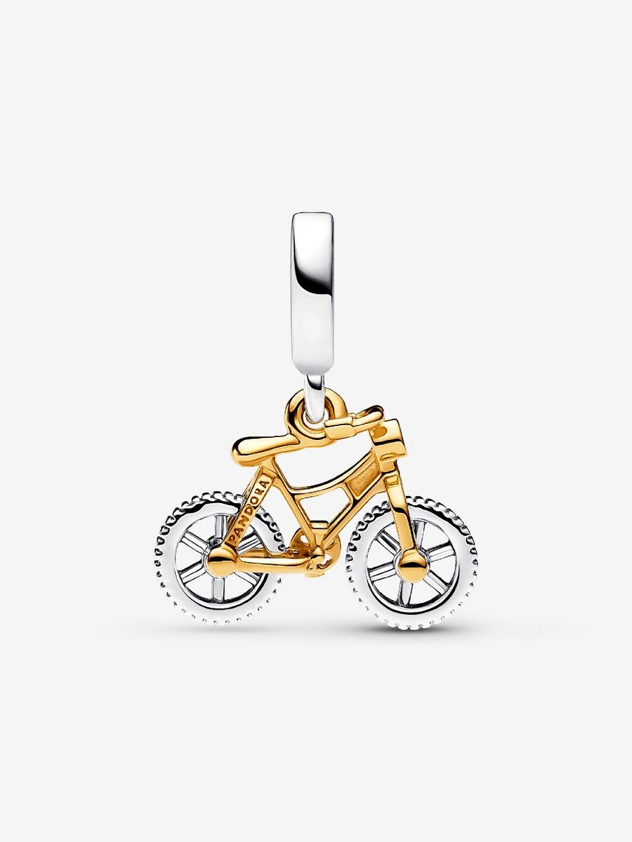 Charm-pendentif deux-tons Bicyclette aux roues tournoyantes