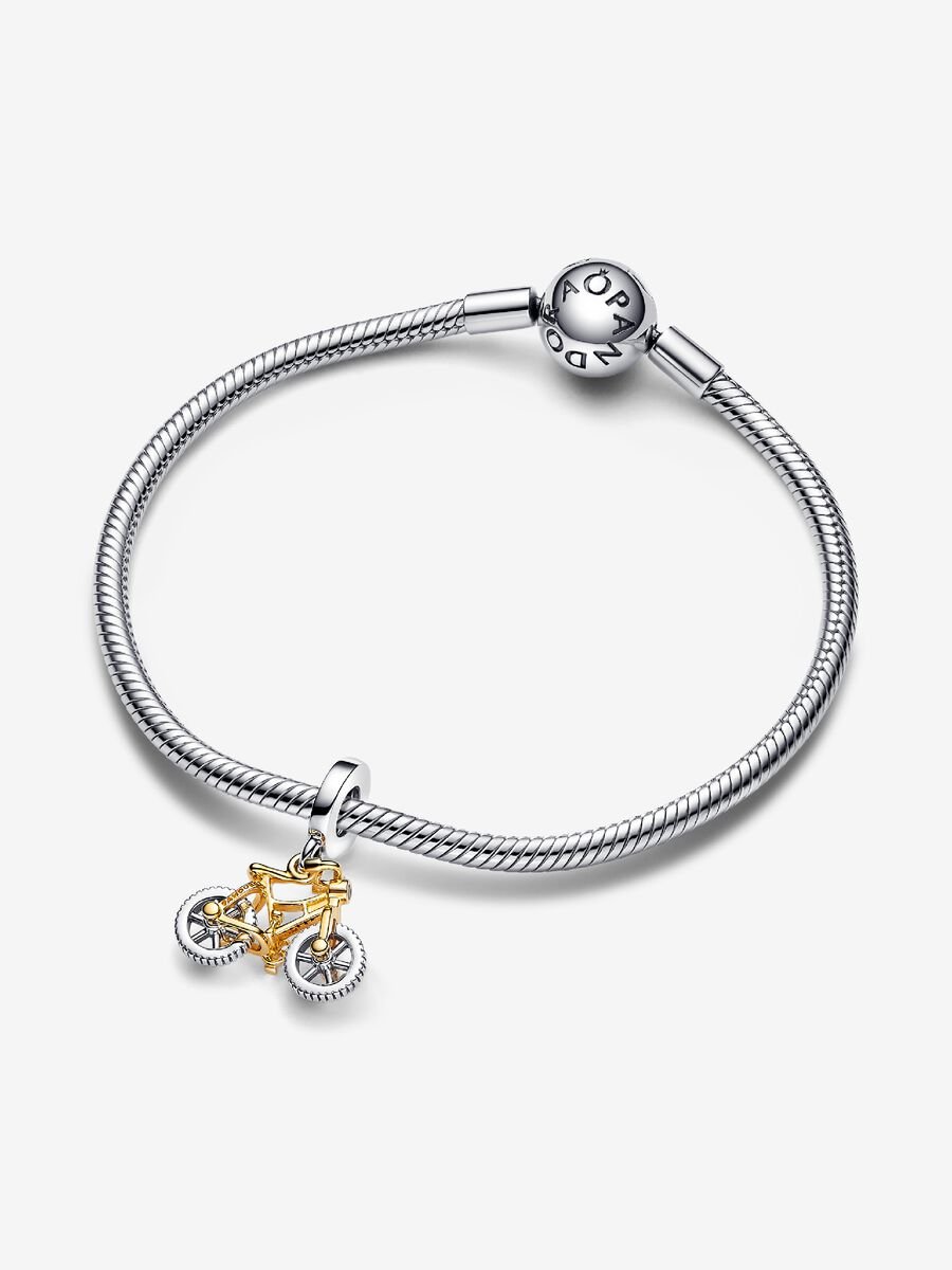Charm-pendentif deux-tons Bicyclette aux roues tournoyantes