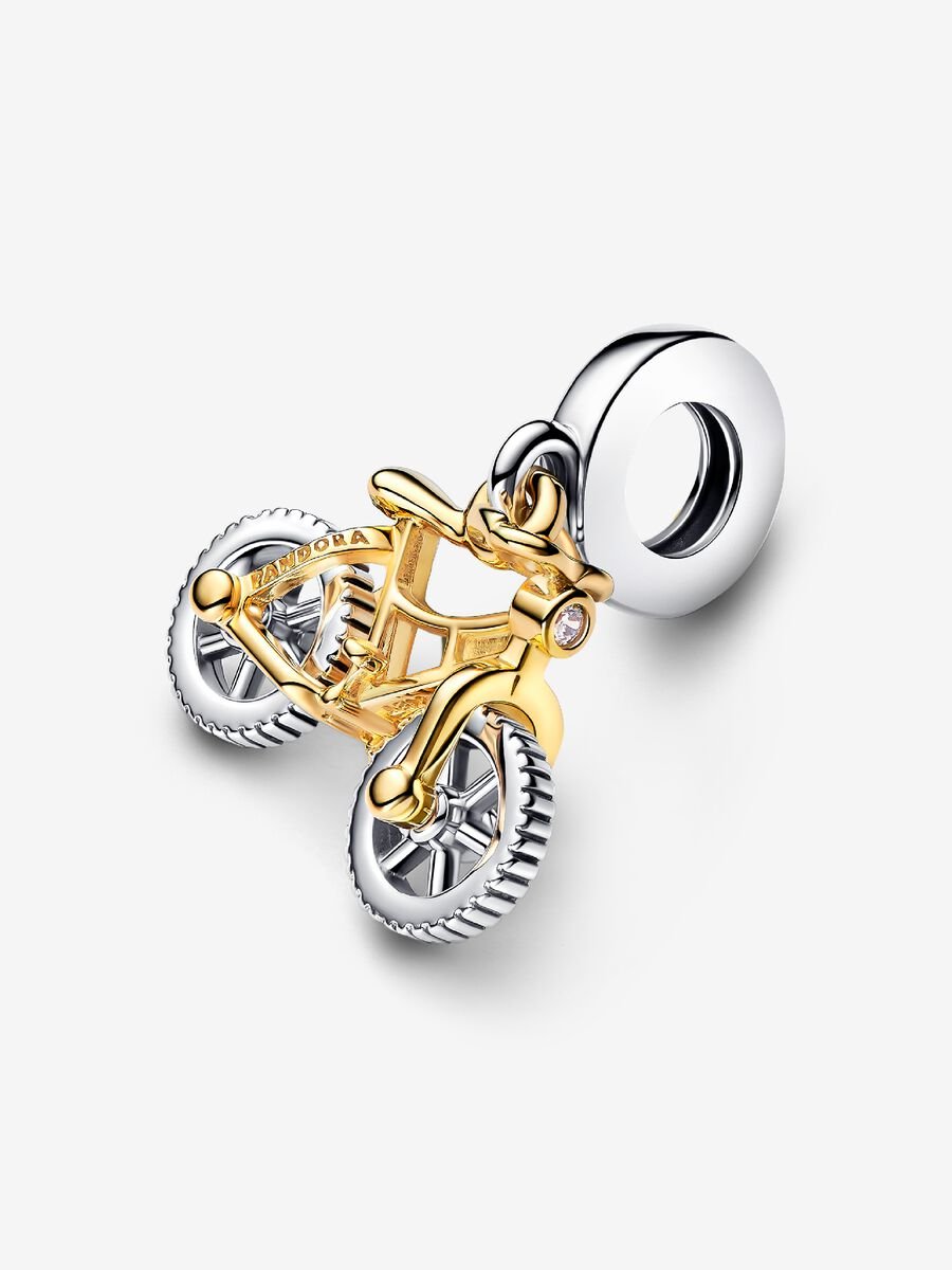 Charm-pendentif deux-tons Bicyclette aux roues tournoyantes