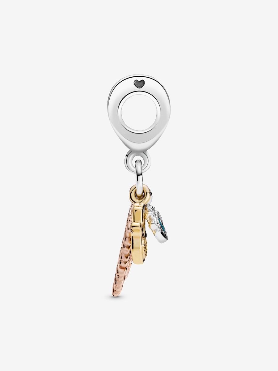 Charm-pendentif Spiritualité avec Hamsa, œil qui voit tout et plume