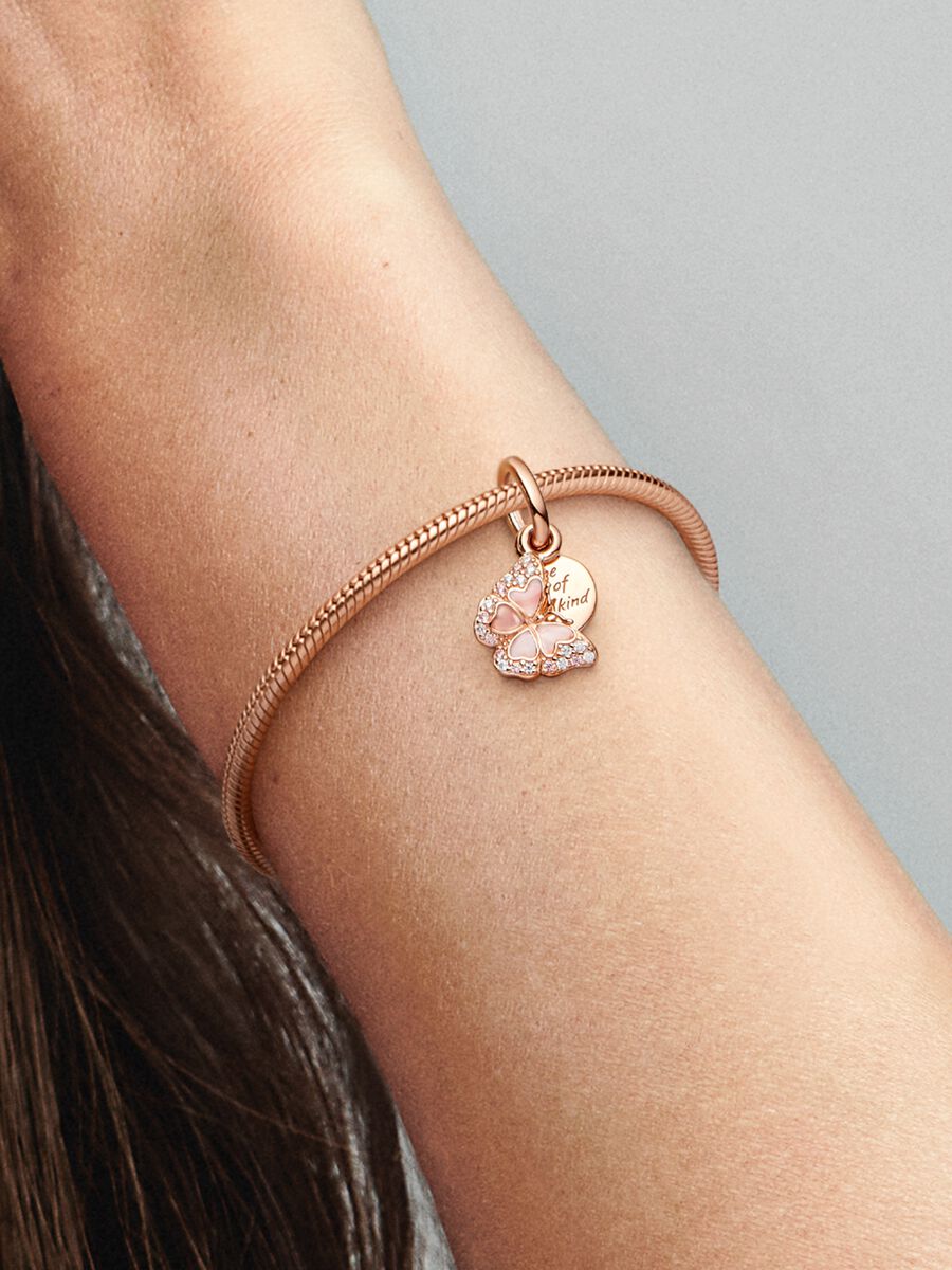 Charm-pendentif double Papillon rose et citation