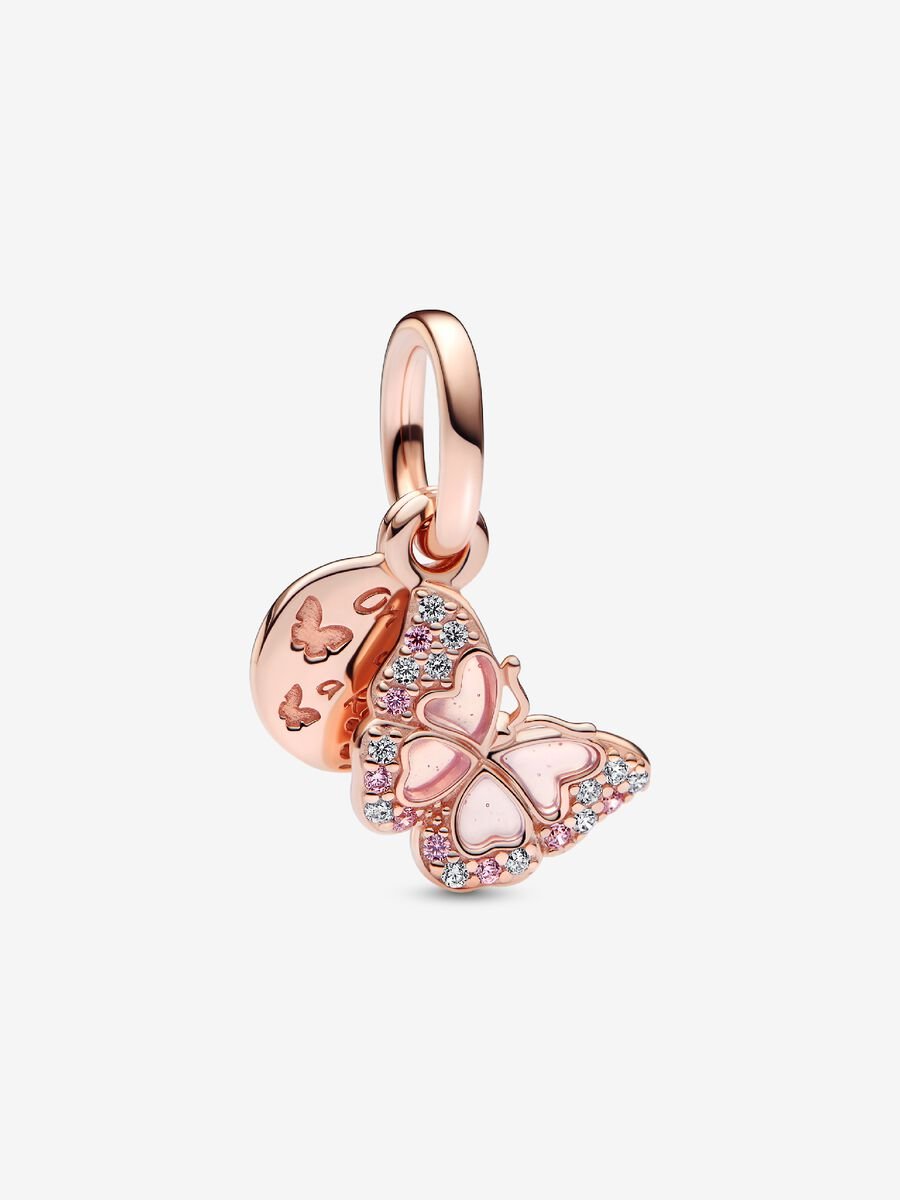 Charm-pendentif double Papillon rose et citation
