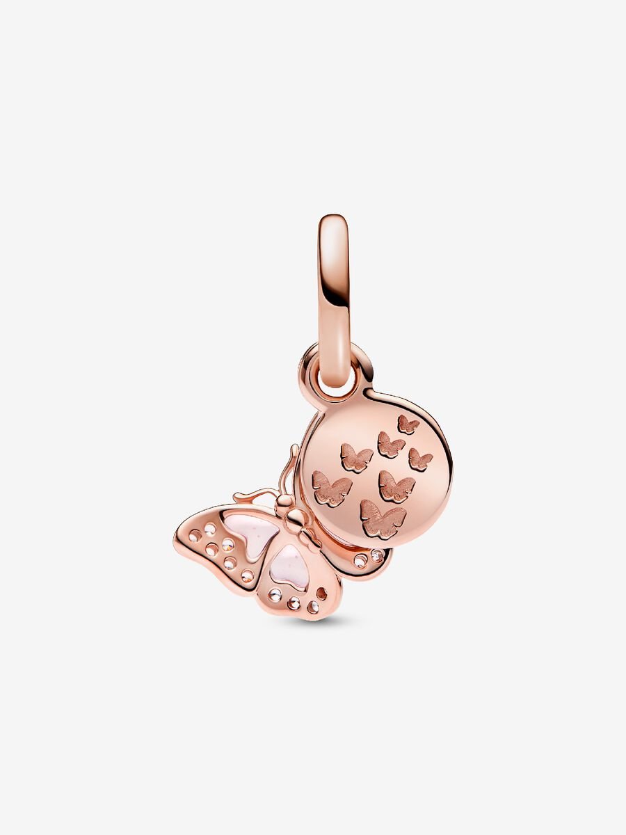 Charm-pendentif double Papillon rose et citation
