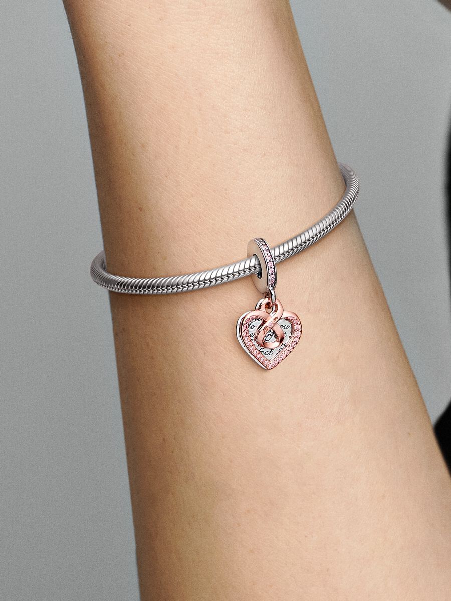Charm-pendentif Cœur et symbole d’infini deux tons double