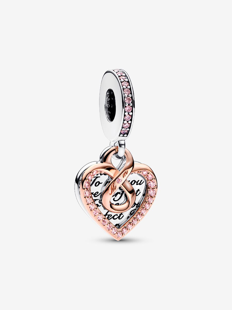 Charm-pendentif Cœur et symbole d’infini deux tons double