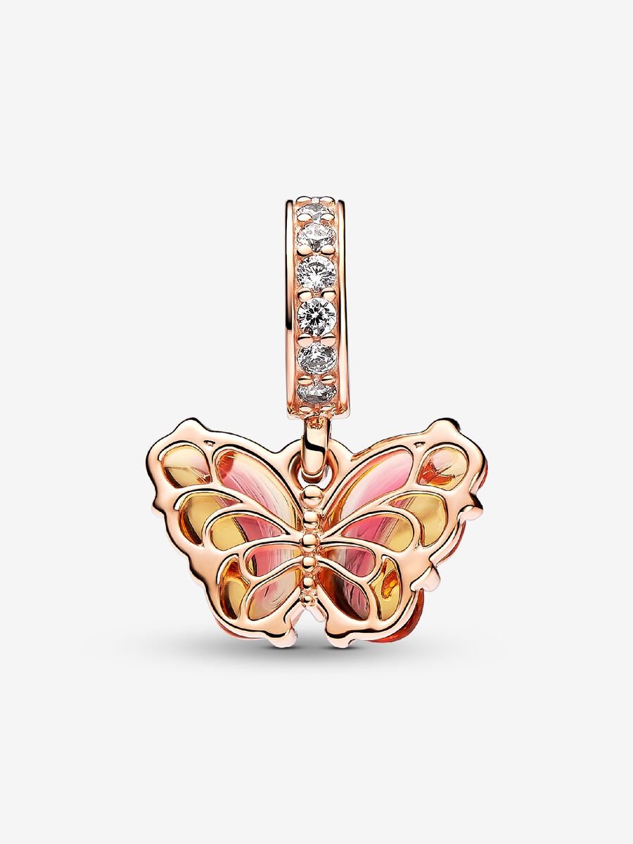 Charm-pendentif Papillon en verre de Murano rose et jaune